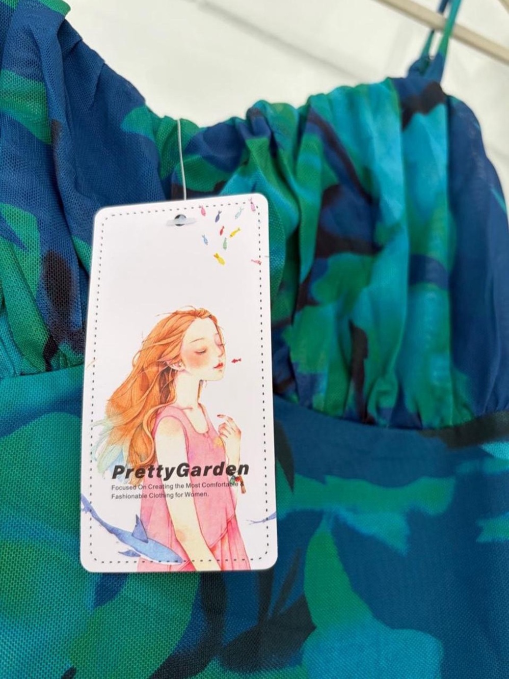 Elegant Blue & Green Floral Maxi Dress - Picture 6 of 7